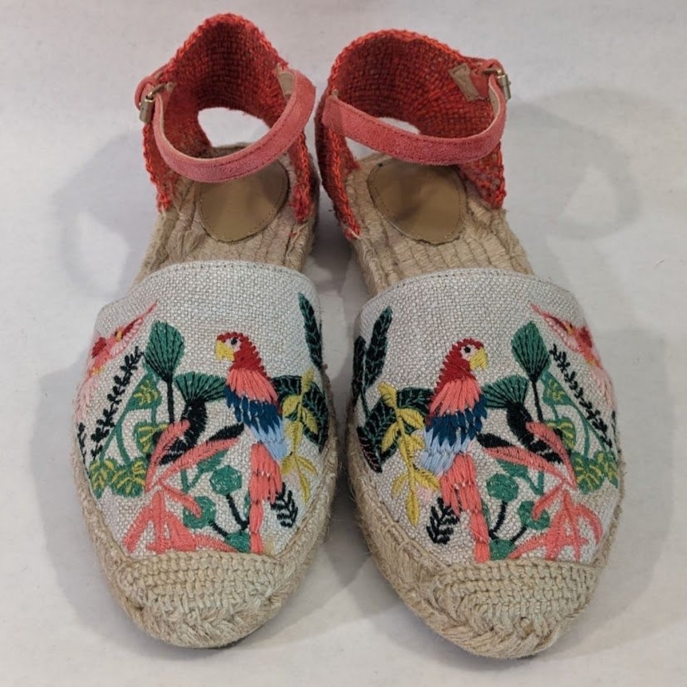 Spain Embroidered Parrot Espadrille Sandals Coral Ankle Strap AO948 627332 38